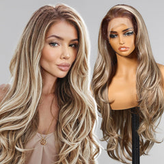KOME Ash Blonde wig front view with natural part for daily styling.