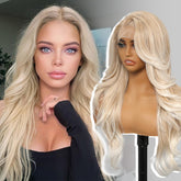KOME Blonde synthetic lace front wig close-up 13x4 HD lace for natural parting