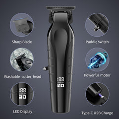 KOMINGDON beard trimmer blade close-up shows durable ceramic blades for smooth cuts