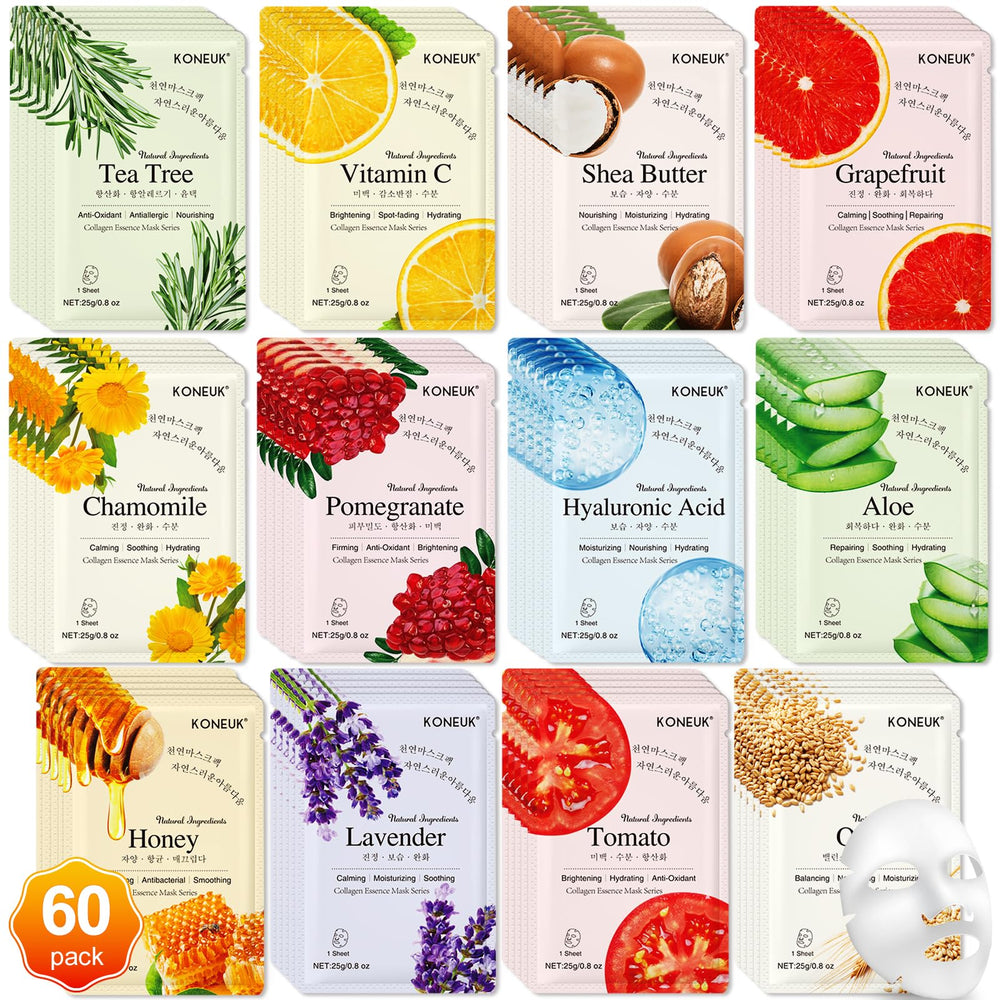 KONEUK 60-pack collagen masks packaging, gift-ready skincare set.