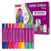 KongJuntzd Girl Gifts Hair Chalk 10-color palette swatches showcase vibrant, washable color for kids' playtime.