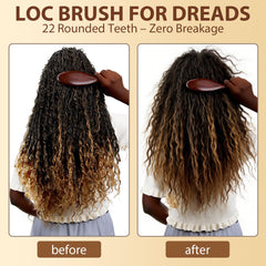 KONOVOLY sandalwood locs brush travel-compact size in bag ready for on-the-go grooming.