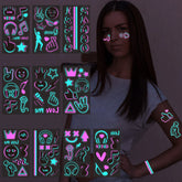 Konsait glow tattoo music notes sheet 1 for neon party glow effects.