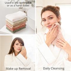 Konssy face cloths in use for makeup removal, gentle on sensitive skin.
