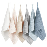 Konssy face cloths show soft, absorbent muslin for gentle cleansing on sensitive skin.