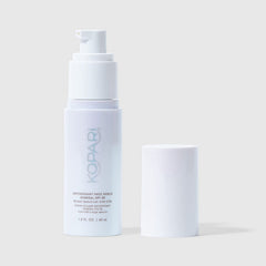 Kopari Antioxidant Face Shield shake-before-use visual demonstrates active application prep for even coverage.