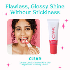 Kopari Coconut Lip Glossy close-up on lips with glossy moisture.