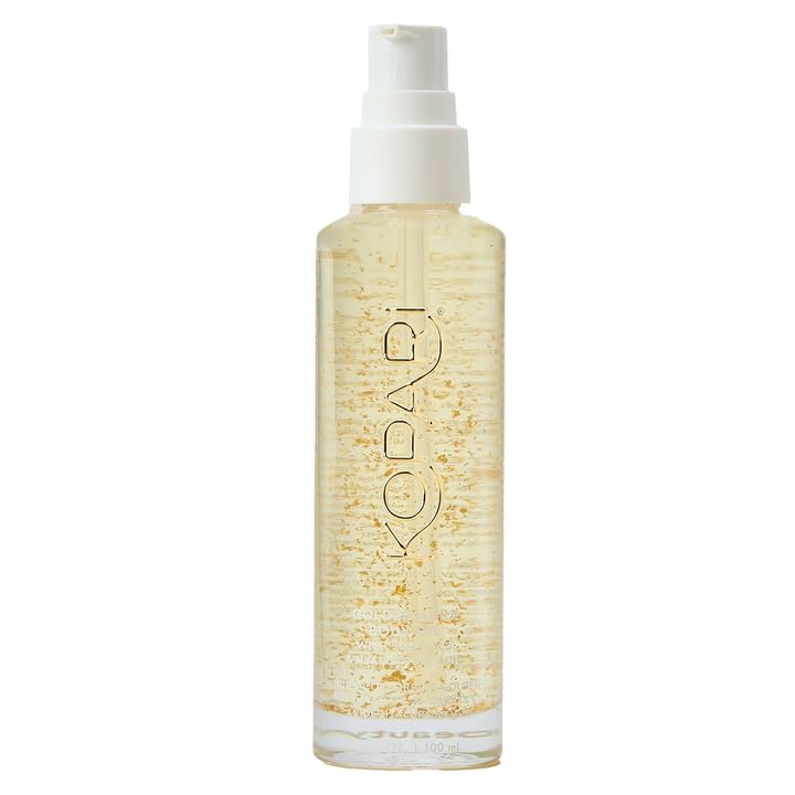 Kopari Golden Aura Oil bottle closeup highlighting deep hydration and glow.