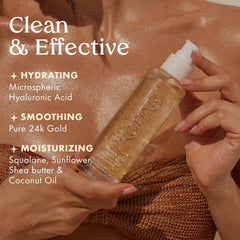 Kopari Golden Aura Oil emphasizing hyaluronic acid for plumped, hydrated skin.