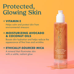 Kopari Sun Shield Body Glow SPF 30 label underlining broad spectrum protection.