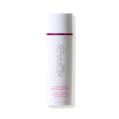 Kopari Ultra Restore serum bottle closeup shows lightweight hydration and fast absorption.