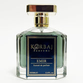 KORBAJ PARFUMS Emir blue bottle close-up for premium unisex fragrance display