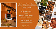 KORBAJ PARFUMS Toxic Desire bottle front shows luxurious pink and black design.
