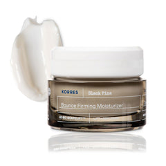 KORRES Black Pine Bounce Moisturizer jar front, delivering daily hydration for firmer-feeling skin