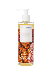 KORRES Instant Smoothing Serum Shower Oil bottle shows quick hydration for supple skin.