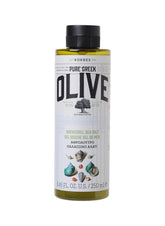 KORRES Olive Oil Shower Gel bottle highlights hydrating cleanse for dry skin.