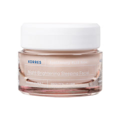 KORRES Wild Rose Night Cream jar closeup showing rich texture for overnight hydration.