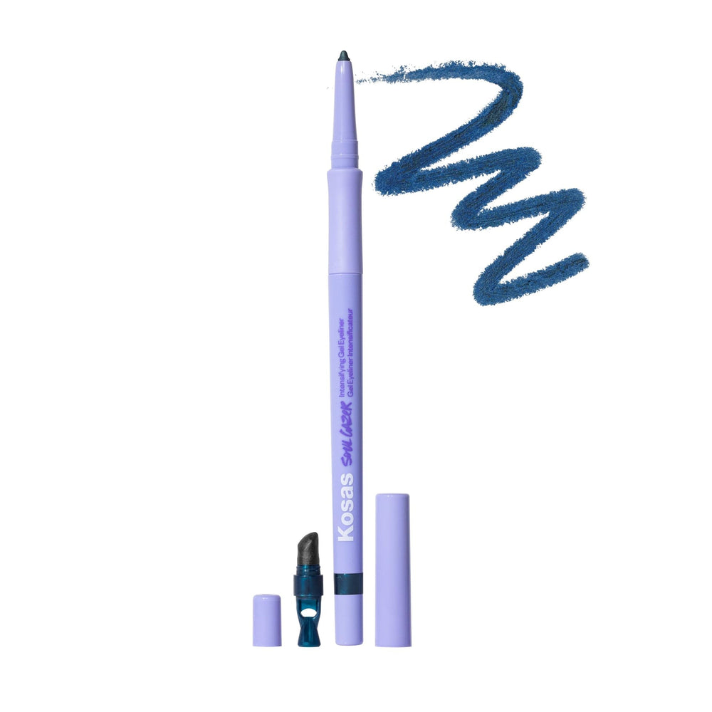 Kosas Soulgazer Eyeliner Cosmic tube closeup shows a bold, long-wearing gel formula.