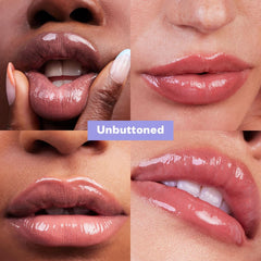 Kosas Wet Lip Oil Gloss neutral beige swatches for sheer vinyl finish.