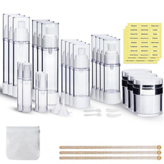 KOUWICH airless pump jar set 34-pack for organized skincare on the go with precise dispensing.