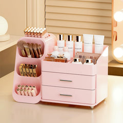 KQJS makeup organizer top view reveals spacious layout for skincare bottles and brushes.