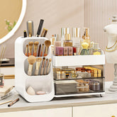 KQJS makeup organizer white full view highlights three drawers for easy cosmetics access.