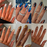KQueenest chrome press on nails on model hand for chic finish