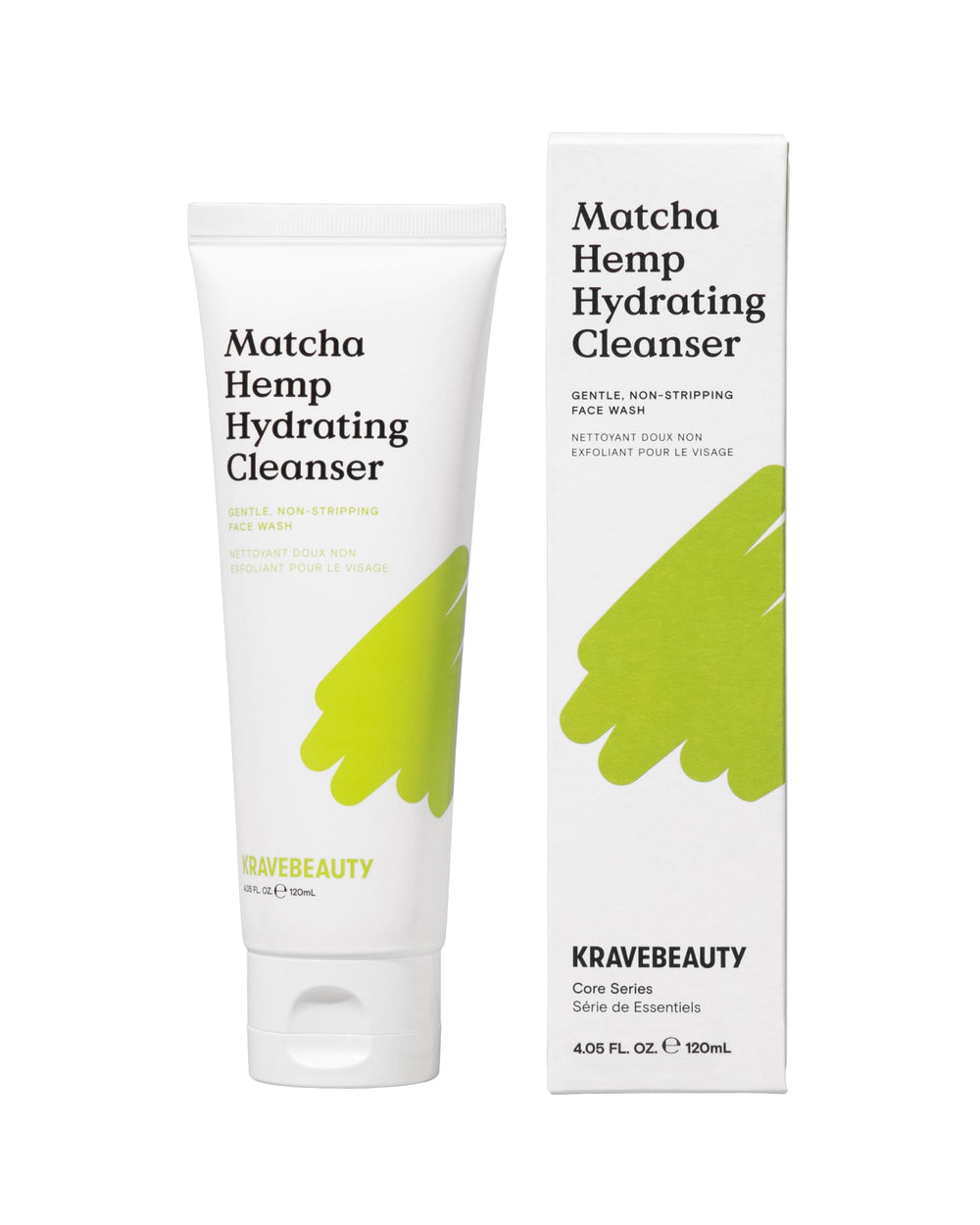 KraveBeauty Matcha Hemp Hydrating Cleanser bottle front for gentle daily cleansing and hydration.