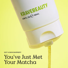 KraveBeauty Matcha Hemp Hydrating Cleanser bottle pour shows gentle, hydrating cleanse in action
