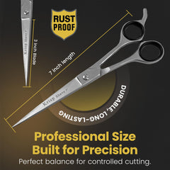 Krisp Shave Japanese stainless steel scissors with textured handle for a comfortable grip.