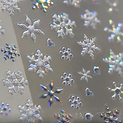 KRTBKR snowflake nail stickers sheet closeup for festive 5D embossed designs on nails.