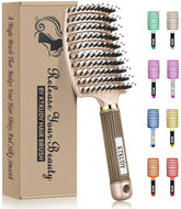 KTKUDY detangling brush closeup with boar bristles for gentle knot removal and smoother hair.