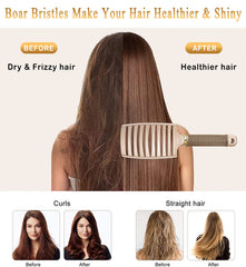 KTKUDY detangler brush in use on wet hair eases tangles with less tug.