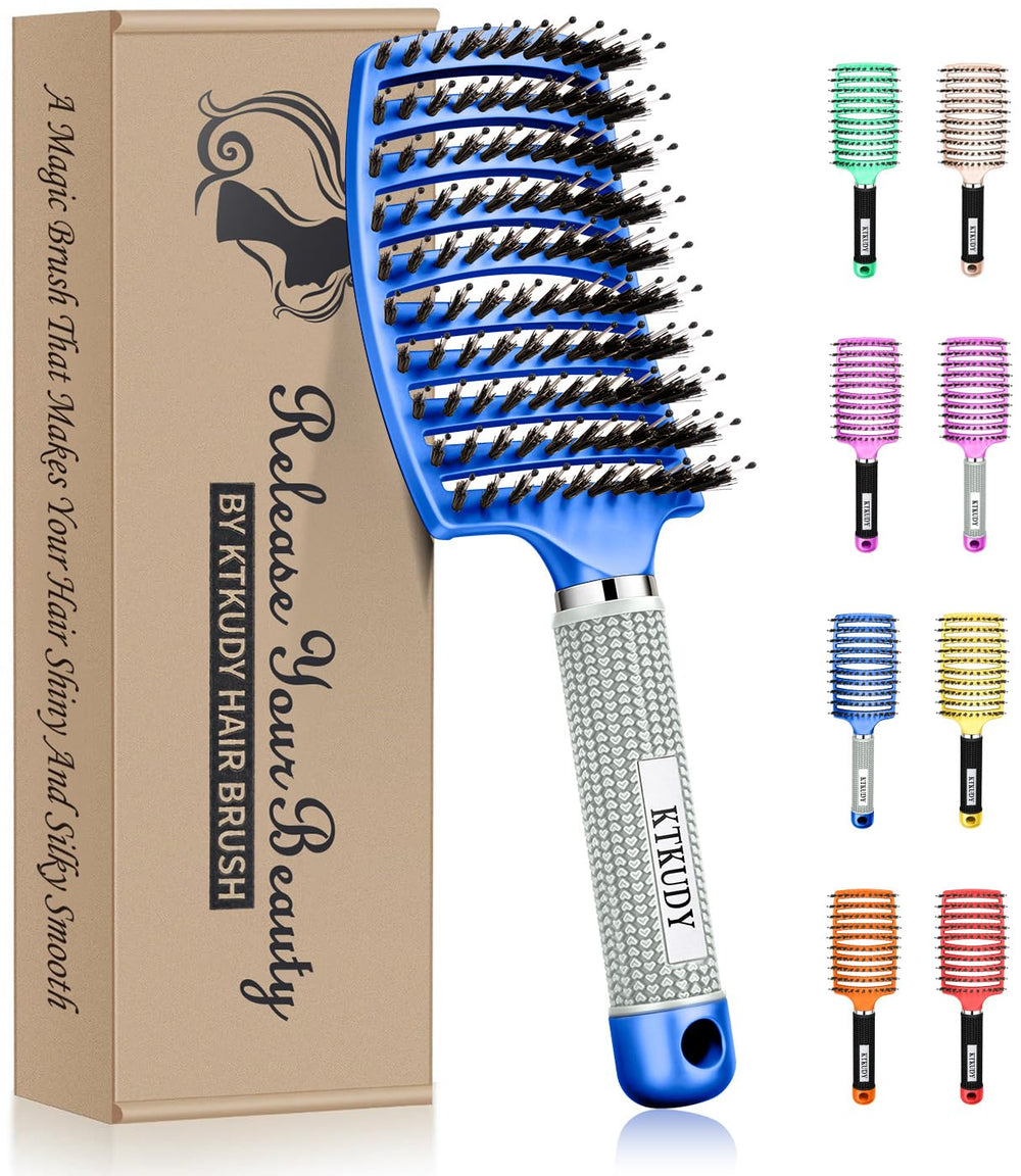 KTKUDY Detangling Brush boar bristles closeup for gentle detangling and shine.