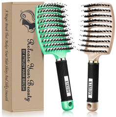 KTKUDY Detangling Brush boar bristles close-up for gentle knot removal.