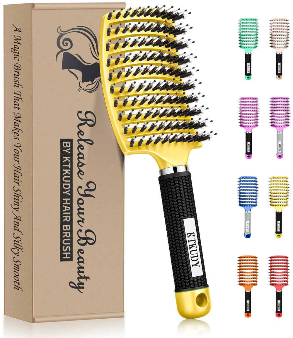 KTKUDY detangling brush in use with boar bristles for smooth detangling
