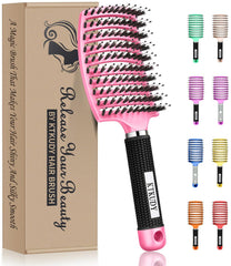 KTKUDY detangling brush closeup highlights boar bristles for smoother detangling.