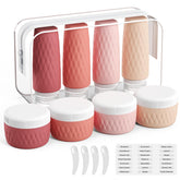 Kuangre 8-piece travel set with bottles and jars for on-the-go skincare.