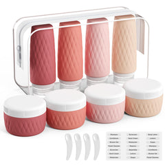 Kuangre 8-piece travel set with bottles and jars for on-the-go skincare.