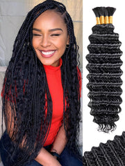 KULYMUWIG braiding hair deep wave 18in bundles show glossy texture for boho braids.