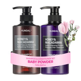 KUNDAL Baby Powder shampoo bottle with ergonomic handle for easy daily use.