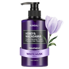 KUNDAL Honey & Macadamia conditioner bottle highlights deep hydration and lasting fragrance