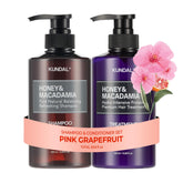 KUNDAL pink grapefruit shampoo bottle highlighting long lasting scent and hydration