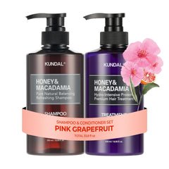 KUNDAL pink grapefruit shampoo bottle highlighting long lasting scent and hydration