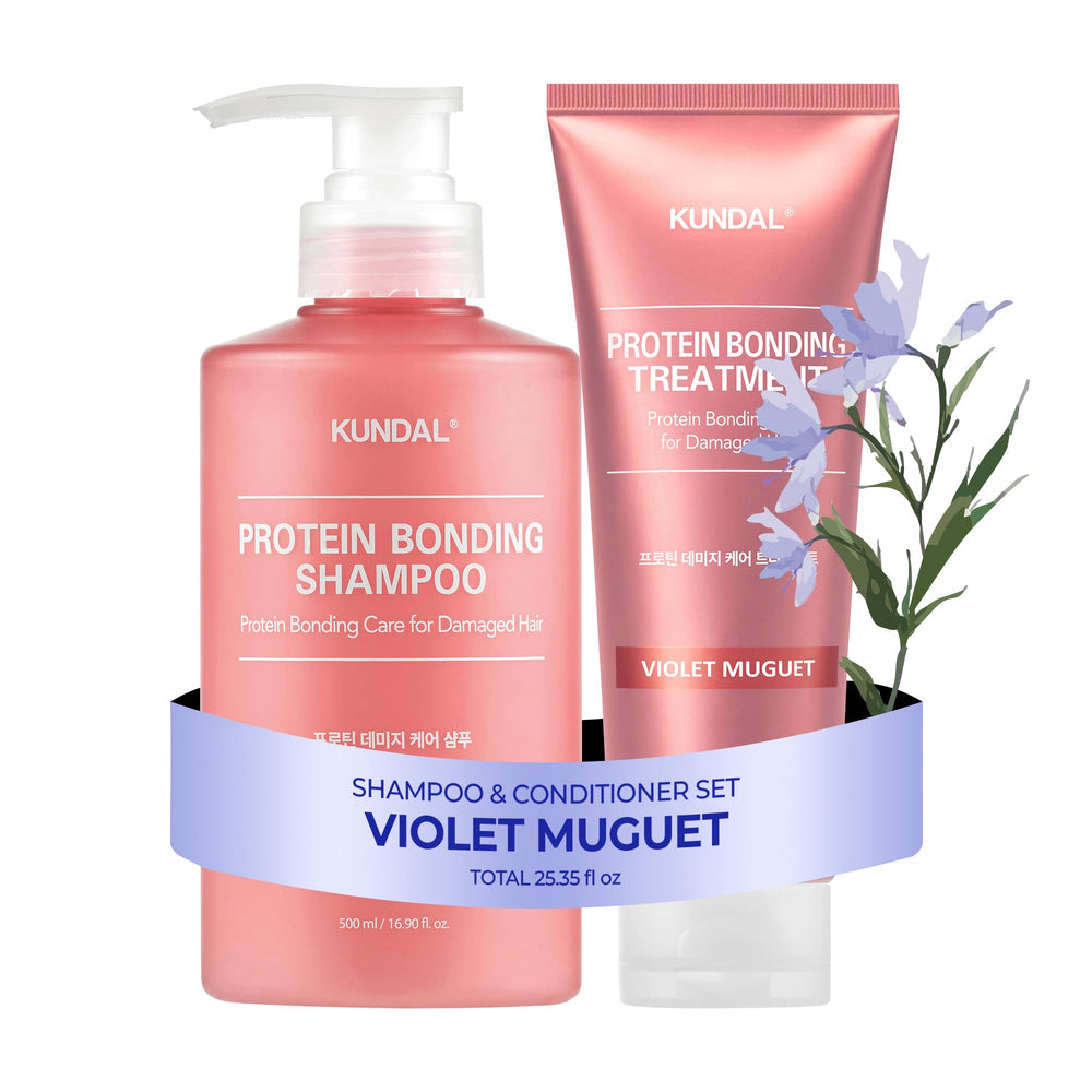 KUNDAL Protein Bonding Shampoo bottle demonstrates bonding tech for smoother, stronger hair.