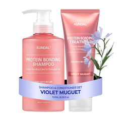 KUNDAL Protein Bonding Shampoo bottle demonstrates bonding tech for smoother, stronger hair.