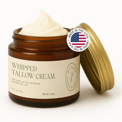 KUSHI grass-fed whipped tallow cream bottle for deep hydration on dry skin.
