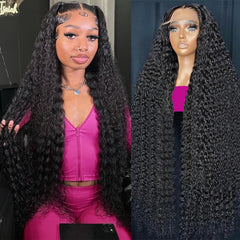KVFCT deep wave wig 13x6 HD transparent lace front for natural parting