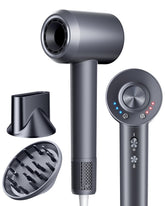 KVINEEN hair dryer front view in frosted gray, compact and travel-friendly for quick styling.