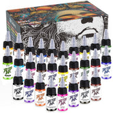 KVM Tattoo Ink 28-color palette closeup; vibrant shades for bold shading